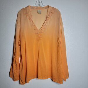Faded Glory Orange Ombre Top Plus Size 22W 24W Long Sleeve Viscose‎ Cotton Blend